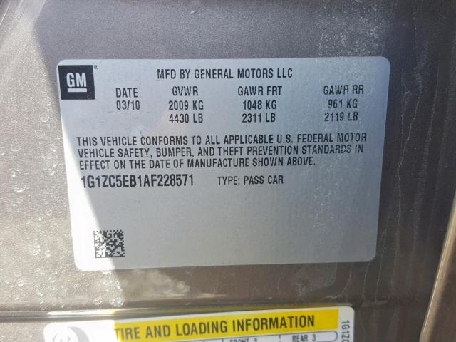 1G1ZC5EB1AF228571 - 2010 CHEVROLET MALIBU 1LT 金色 照片 10