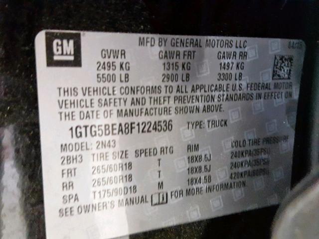 1GTG5BEA8F1224536 - 2015 GMC CANYON SLE BLACK photo 10