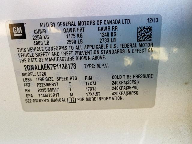 2GNALAEK7E1138178 - 2014 CHEVROLET EQUINOX LS  photo 10