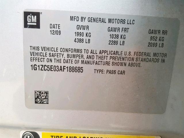 1G1ZC5E03AF188685 - 2010 CHEVROLET MALIBU 1LT SILVER photo 10