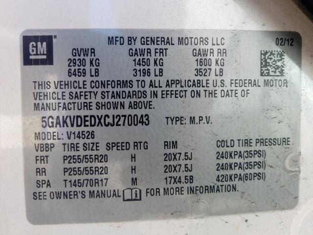 5GAKVDEDXCJ270043 - 2012 BUICK ENCLAVE  photo 10