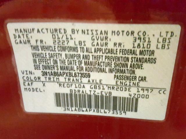 3N1AB6APXBL673559 - 2011 NISSAN SENTRA 2.0 RED photo 10