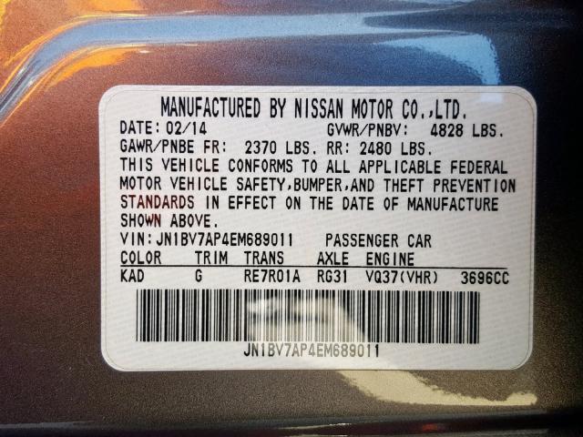 JN1BV7AP4EM689011 - 2014 INFINITI Q50 BASE GRAY photo 10