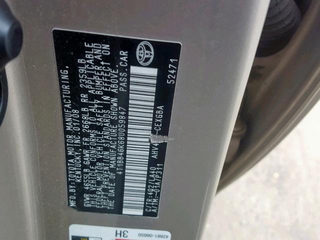 4T1BB46K68U059847 - 2008 TOYOTA CAMRY HYBR TAN photo 10