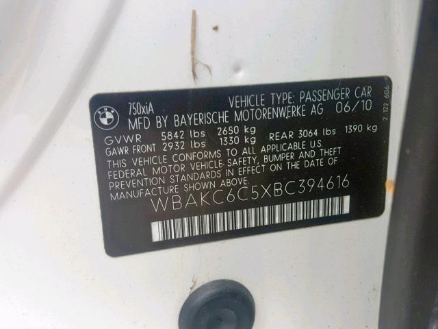 WBAKC6C5XBC394616 - 2011 BMW ALPINA B7 WHITE photo 10