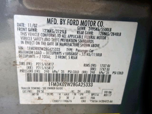 1FMDK02W28GA25333 - 2008 FORD TAURUS X S GREEN photo 10