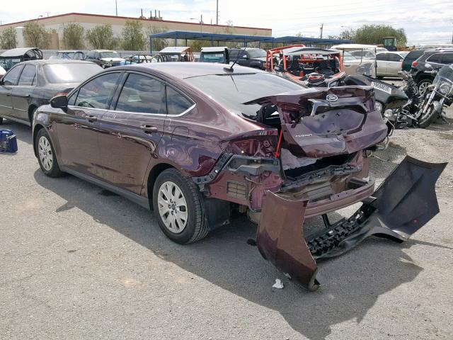 3FA6P0G7XDR125558 - 2013 FORD FUSION S BURGUNDY photo 3