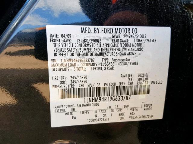 1LNHM94R19G633787 - 2009 LINCOLN MKS BLACK photo 10