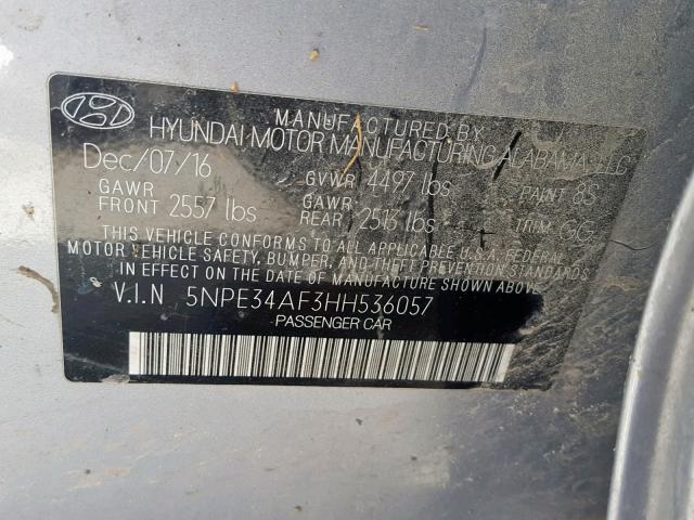 5NPE34AF3HH536057 - 2017 HYUNDAI SONATA SPO GRAY photo 10