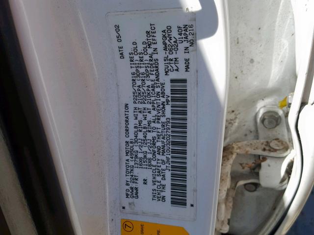 JTJHF10U320279793 - 2002 LEXUS RX 300 WHITE photo 10