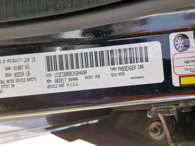 1C3CCBBB8CN304090 - 2012 CHRYSLER 200 TOURIN BLACK photo 10