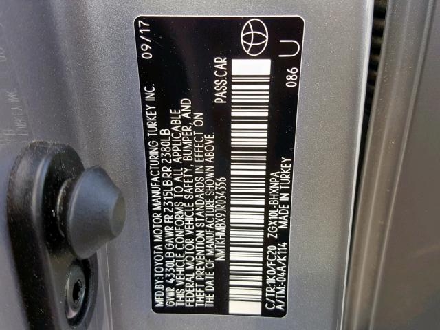 NMTKHMBX9JR034356 - 2018 TOYOTA C-HR XLE SILVER photo 10