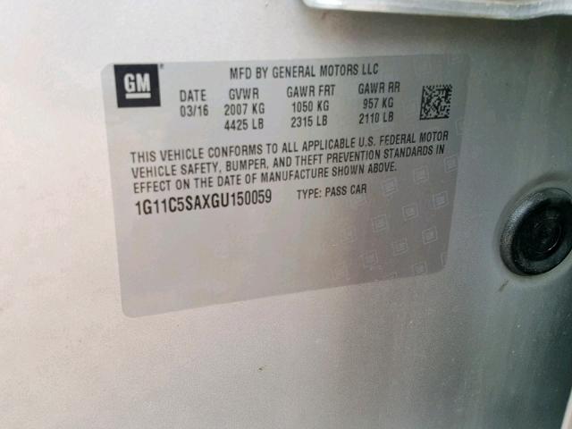 1G11C5SAXGU150059 - 2016 CHEVROLET MALIBU LIM SILVER photo 10