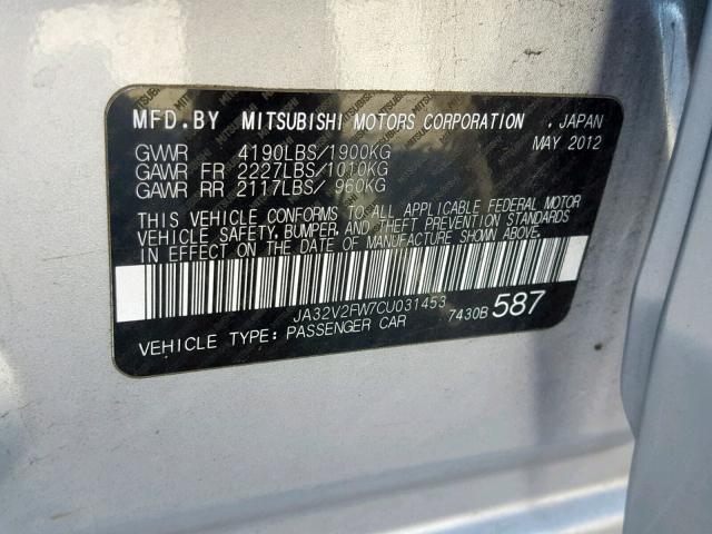 JA32V2FW7CU031453 - 2012 MITSUBISHI LANCER SE SILVER photo 10