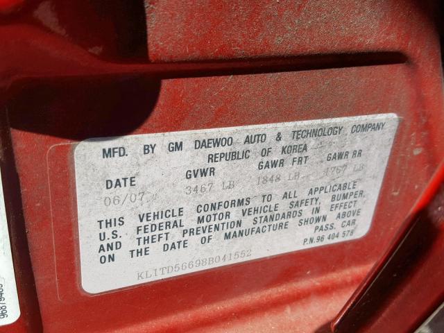 KL1TD56698B041552 - 2008 CHEVROLET AVEO BASE Qırmızı foto 10