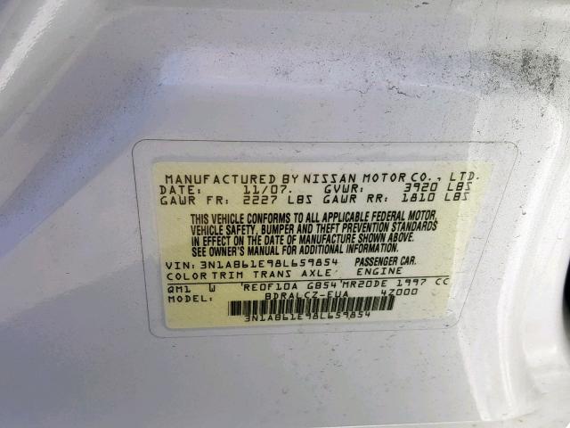 3N1AB61E98L659854 - 2008 NISSAN SENTRA 2.0 WHITE photo 10