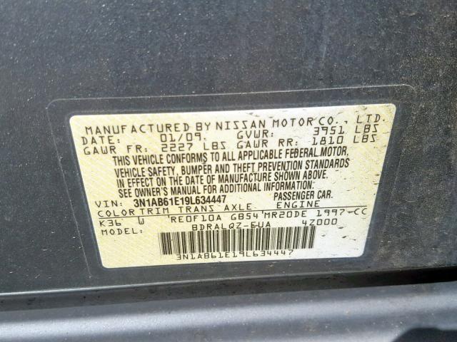 3N1AB61E19L634447 - 2009 NISSAN SENTRA 2.0 GRAY photo 10