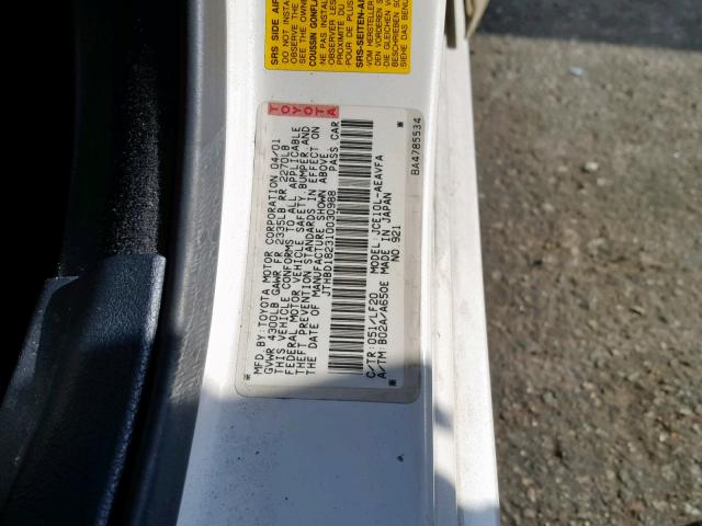 JTHBD182310030988 - 2001 LEXUS IS 300 WHITE photo 10