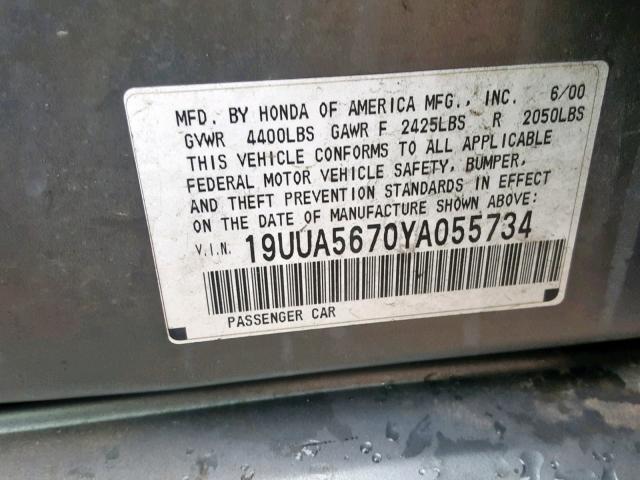 19UUA5670YA055734 - 2000 ACURA 3.2TL GRAY photo 10