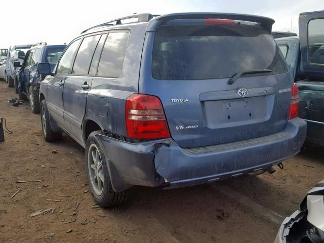 JTEHF21AX20043151 - 2002 TOYOTA HIGHLANDER BLUE photo 3