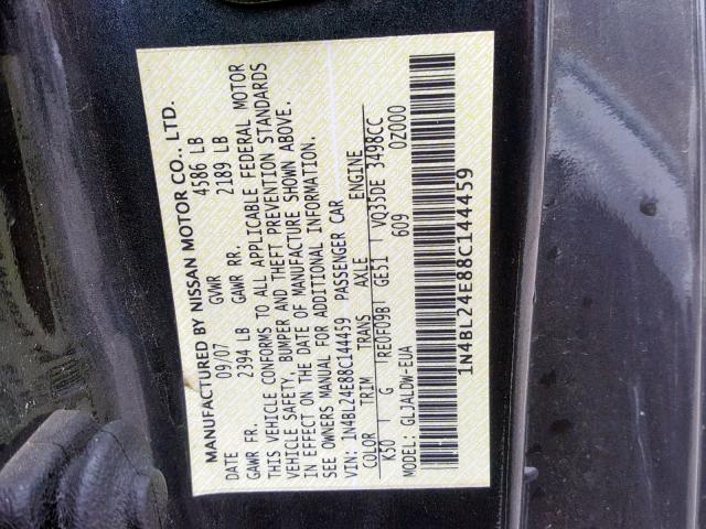 1N4BL24E88C144459 - 2008 NISSAN ALTIMA 3.5 GRAY photo 10