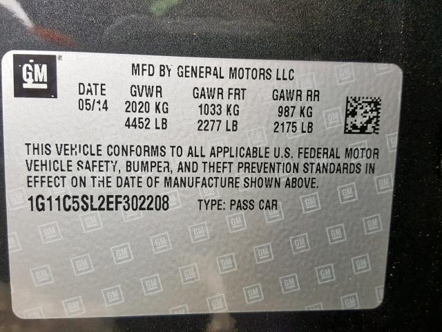 1G11C5SL2EF302208 - 2014 CHEVROLET MALIBU 1LT 灰色 照片 10