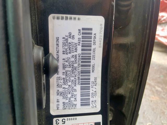 1NXBR32E77Z870240 - 2007 TOYOTA COROLLA S BLACK photo 10