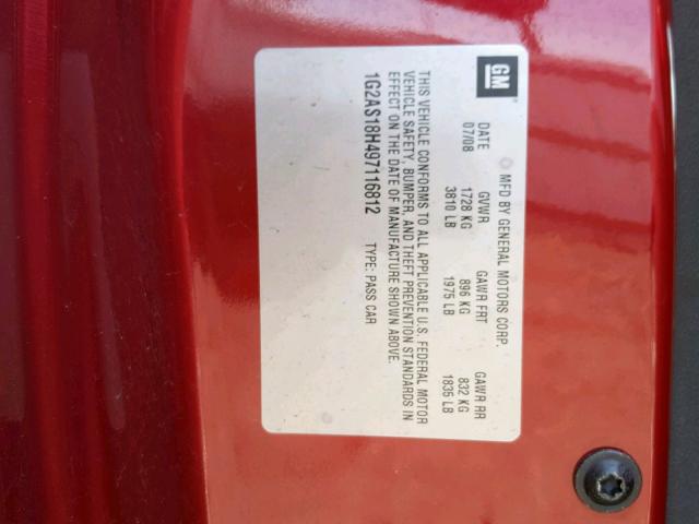1G2AS18H497116812 - 2009 PONTIAC G5 RED photo 10