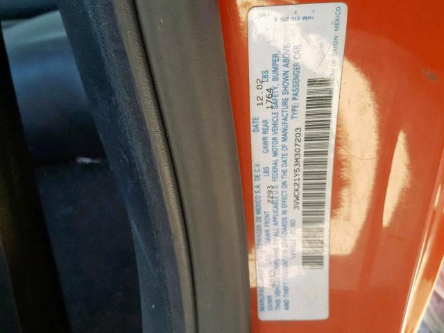 3VWCK21Y53M307203 - 2003 VOLKSWAGEN NEW BEETLE Narıncı foto 10