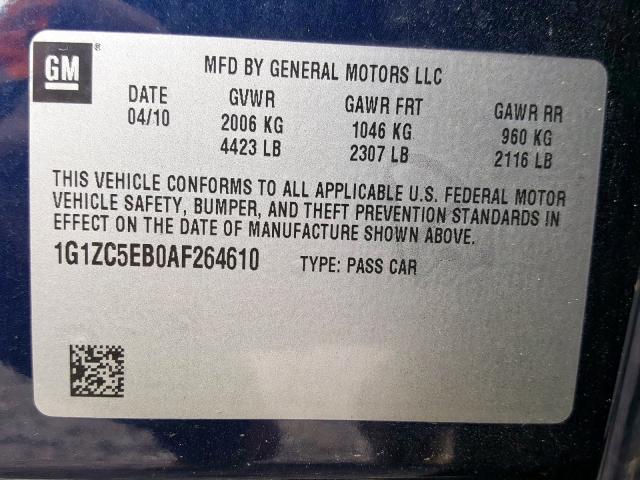 1G1ZC5EB0AF264610 - 2010 CHEVROLET MALIBU 1LT  照片 10