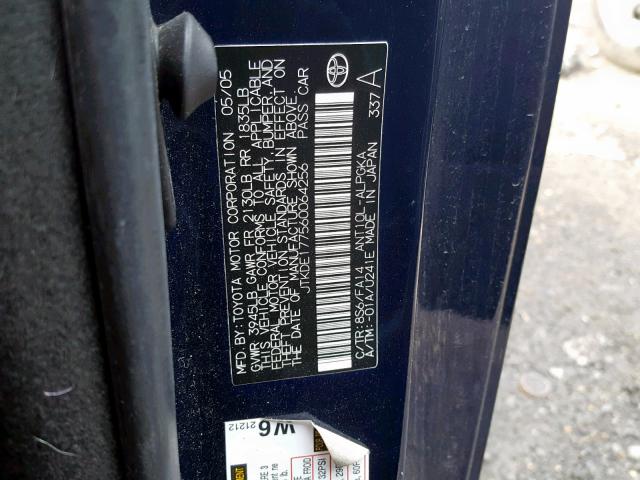 JTKDE177560064256 - 2006 TOYOTA SCION TC ლურჯი ფოტო 10