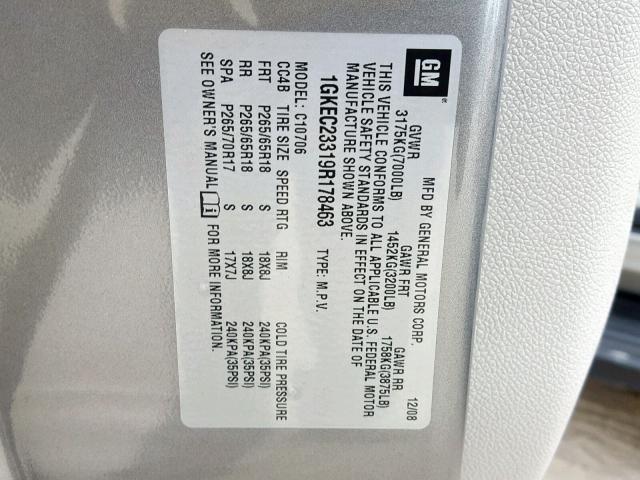 1GKEC23319R178463 - 2009 GMC YUKON SLE GRAY photo 10