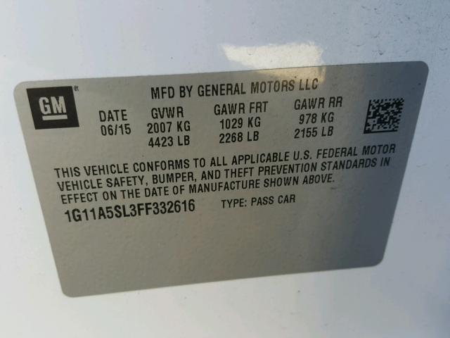 1G11A5SL3FF332616 - 2015 CHEVROLET MALIBU LS 白色 照片 10