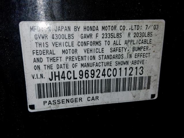 JH4CL96924C011213 - 2004 ACURA TSX BLACK photo 10