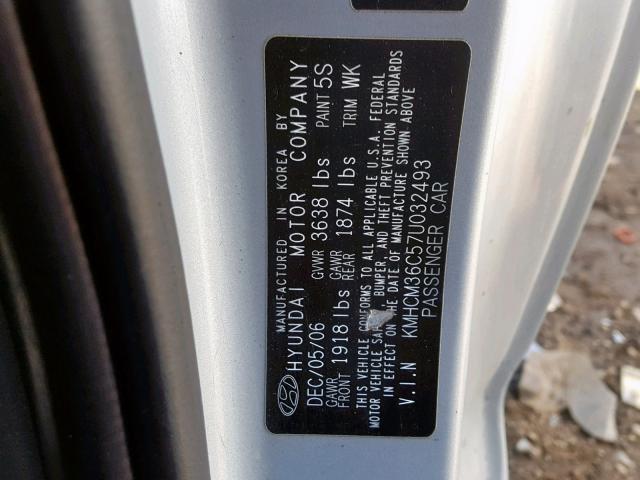 KMHCM36C57U032493 - 2007 HYUNDAI ACCENT GS SILVER photo 10