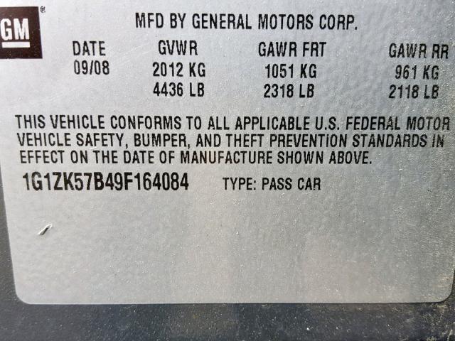 1G1ZK57B49F164084 - 2009 CHEVROLET MALIBU LTZ GRAY photo 10