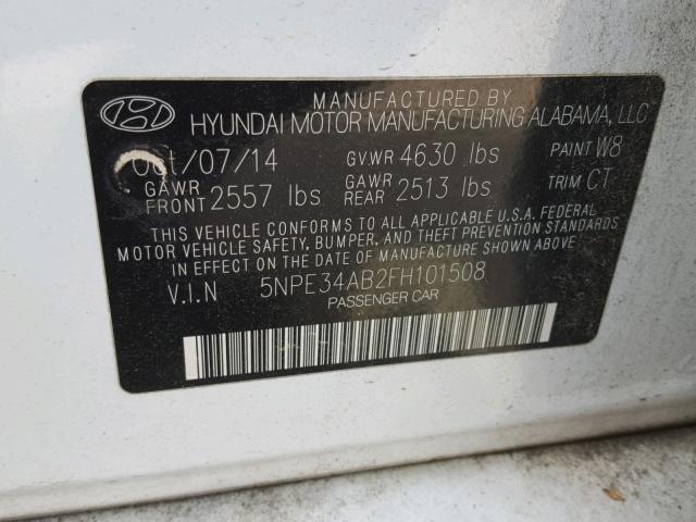 5NPE34AB2FH101508 - 2015 HYUNDAI SONATA SPO WHITE photo 10