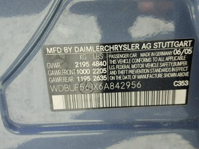 WDBUF56JX6A842956 - 2006 MERCEDES-BENZ E 350 BLUE photo 10