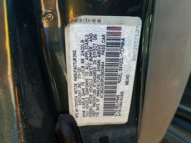 4T1BG22K9YU983484 - 2000 TOYOTA CAMRY CE GREEN photo 10