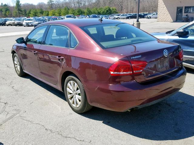 1VWAP7A39CC053412 - 2012 VOLKSWAGEN PASSAT S MAROON photo 3