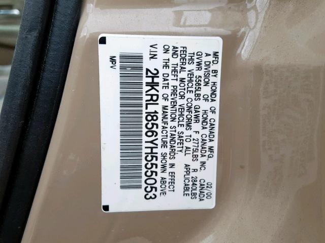 2HKRL1856YH555053 - 2000 HONDA ODYSSEY LX GOLD photo 10