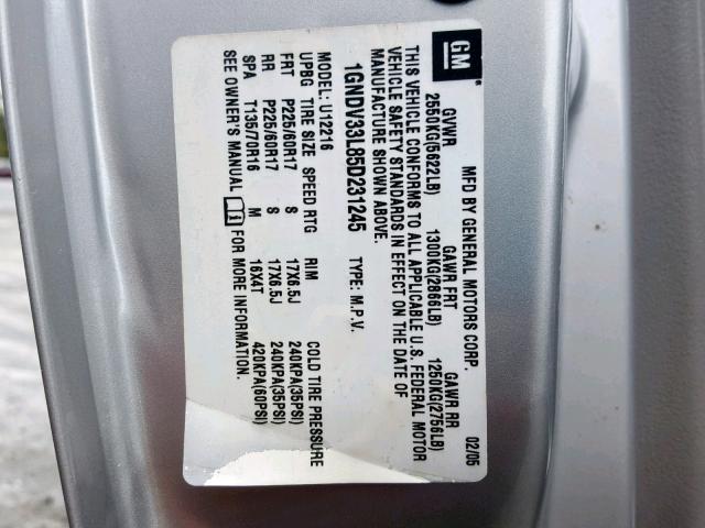 1GNDV33L85D231245 - 2005 CHEVROLET UPLANDER L 银色 照片 10