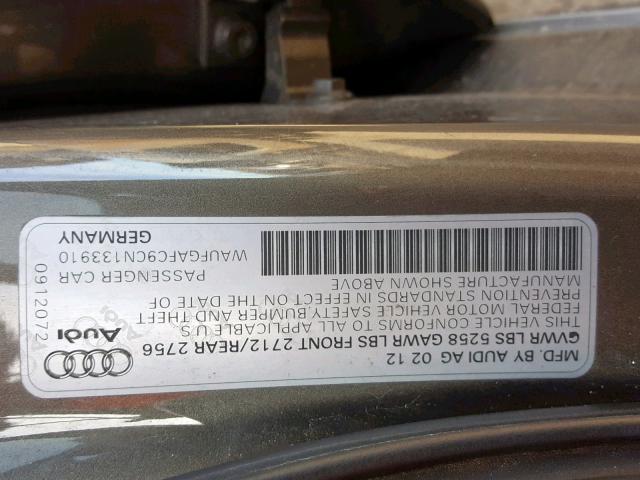 WAUFGAFC9CN133910 - 2012 AUDI A6 PREMIUM CHARCOAL photo 10