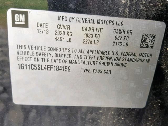 1G11C5SL4EF184159 - 2014 CHEVROLET MALIBU 1LT 灰色 照片 10