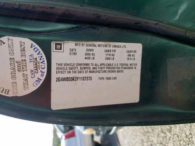 2G4WB55K3Y1107373 - 2000 BUICK REGAL LS GREEN photo 10