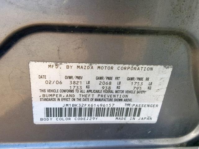 JM1BK32FX61496157 - 2006 MAZDA 3 I GRAY photo 10