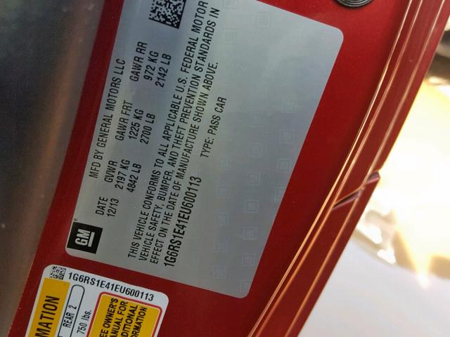 1G6RS1E41EU600113 - 2014 CADILLAC ELR LUXURY RED photo 10