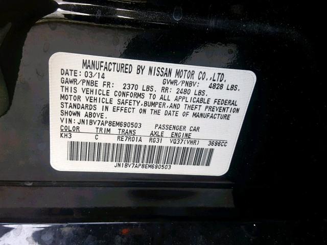 JN1BV7AP8EM690503 - 2014 INFINITI Q50 BASE BLACK photo 10