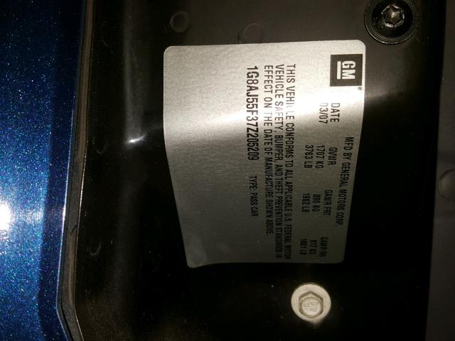 1G8AJ55F37Z205209 - 2007 SATURN ION LEVEL BLUE photo 10