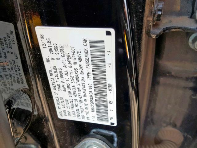 1HGCP26849A091610 - 2009 HONDA ACCORD EXL BLACK photo 10